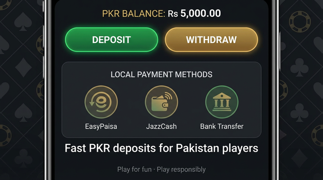 Deposit and withdrawal screen with PKR methods - malware-free certification badge